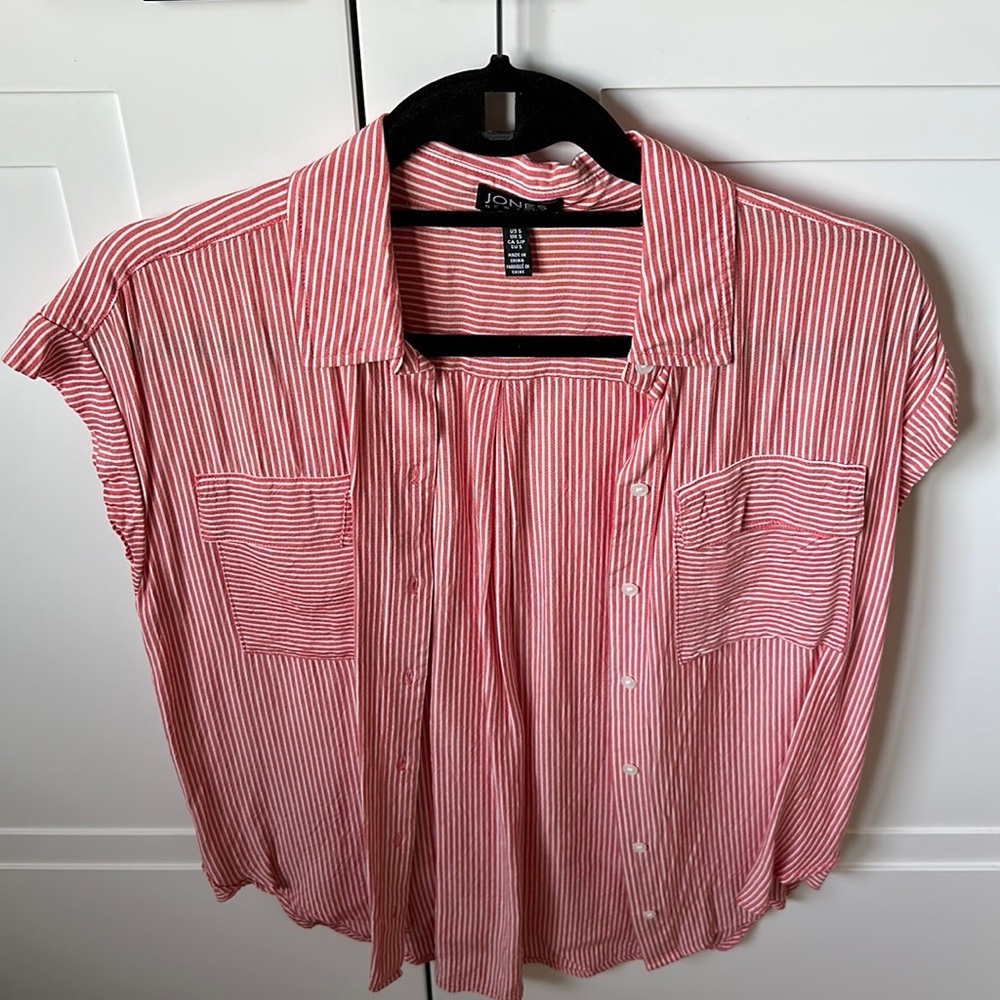 Red and white stripe button down.